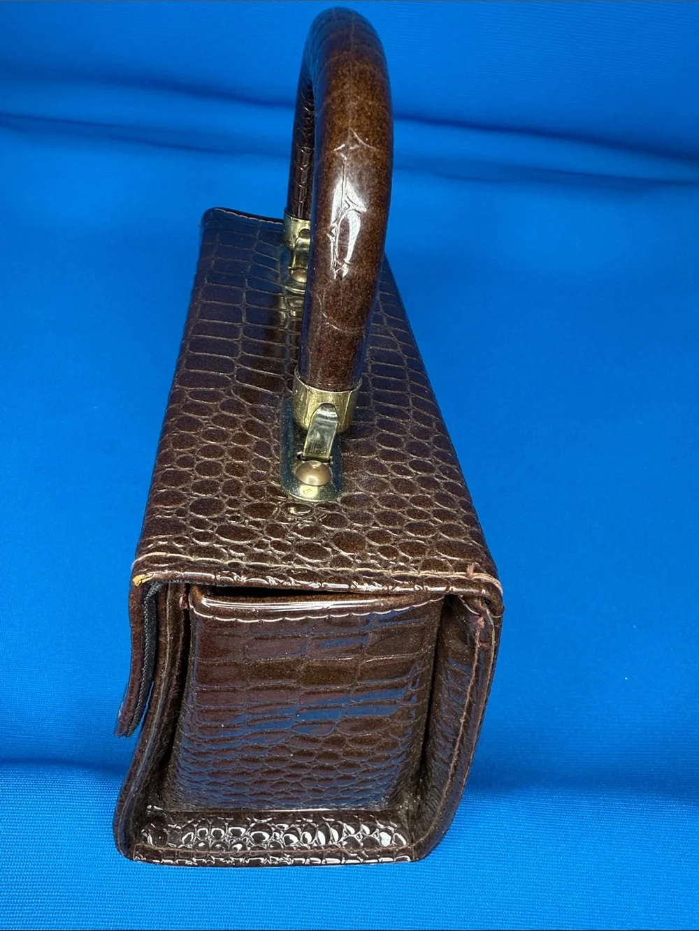 VINTAGE JACLYN USA CROCODILE ALLIGATOR TYPE TOP HANDLE BOX HANDBAG 1960'S 1970'S